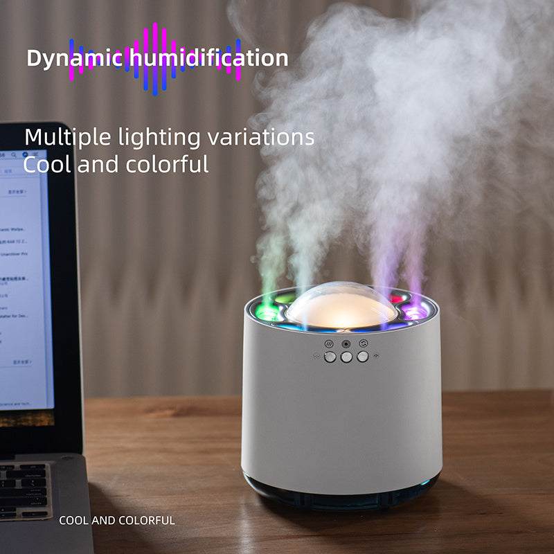 Spraakgestuurde kleurrijke LED lamp luchtbevochtiger met 800ml capaciteit en USB aansluiting op tafel