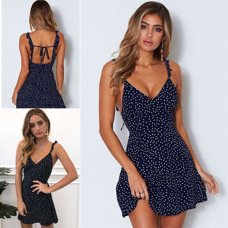Polka-dot strappy jurk dames zomermode strand zomerjurk Mijn winkel