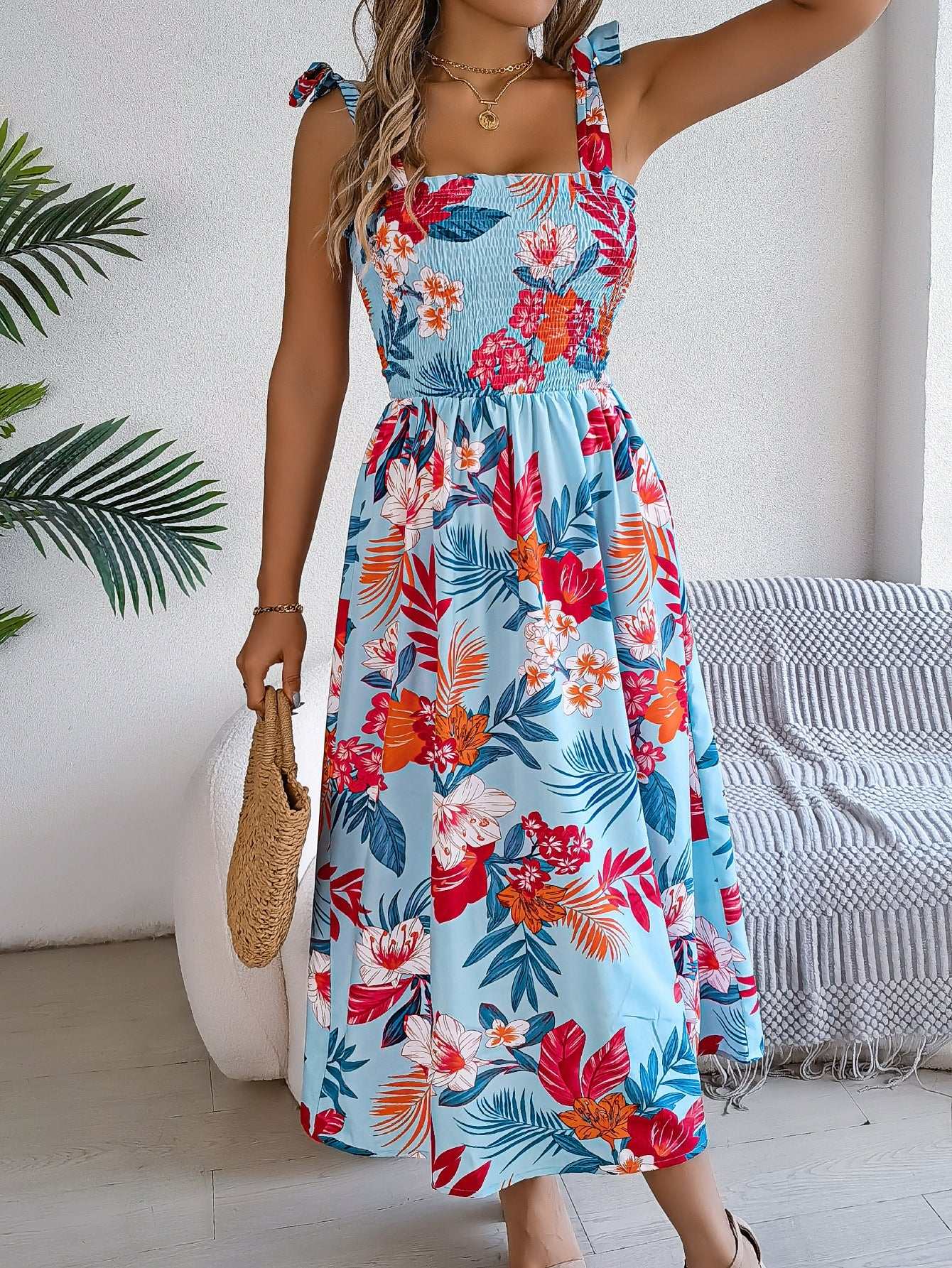 Bloemenprint jarretelle korset jurk in mode vakantie strand lange jurken zomerkleding voor vrouwen Nexora Store