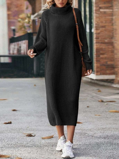 Winter Turtleneck Knitted Sweater Dress Fashion Solid Loose Pullover Long Dresses For Women Clothing Nexora Store