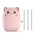Roze luchtbevochtiger schattige kat met goudkleurige oortjes en drie aroma diffuser filters