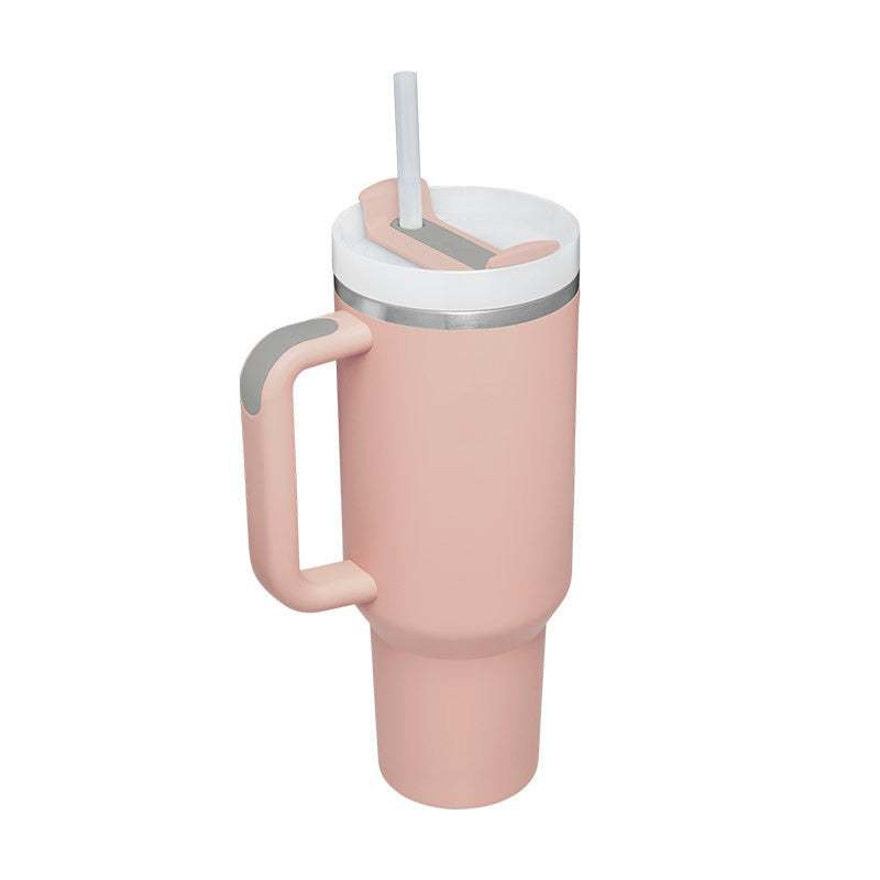 Roze 40 oz geïsoleerde roestvrijstalen tumbler met handvat, deksel en rietje, morsbestendig, vacuüm dubbelwandig, ideaal voor reizen, kantoor en sportschool