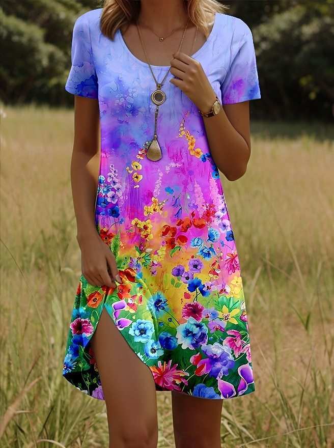 Print Element Ronde Hals Korte Mouw Jurk Nexora Store