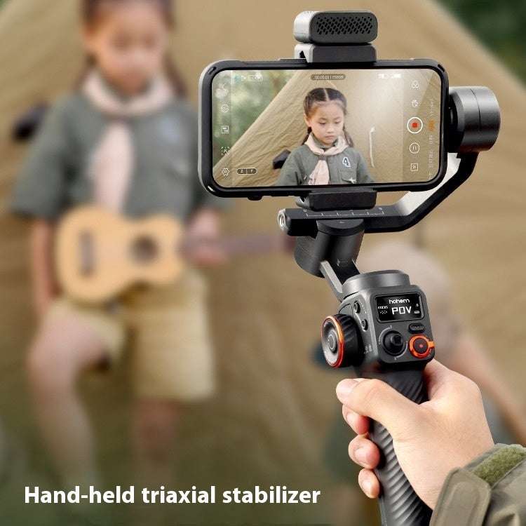Mobiele telefoonstabilisator hand-held triaxial stabilizer with smartphone mounted for smooth video recording