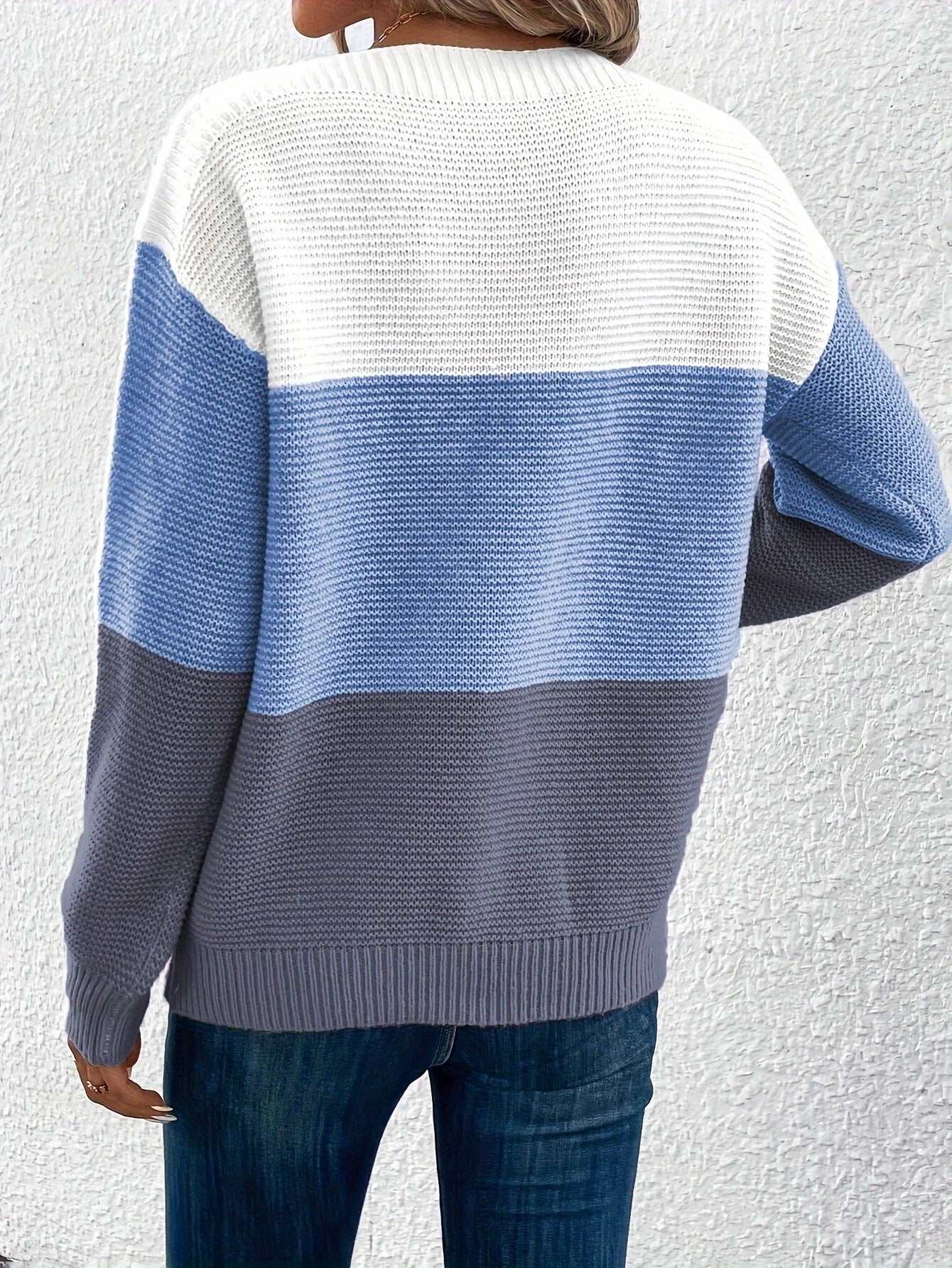 Pullover Knitted Sweater Fashion Round Neck Splicing Knitwear Loose Top Women's Clothing Nexora Store
